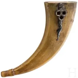 Poire à poudre de chasse avec clé de rouet, allemande, vers 1700