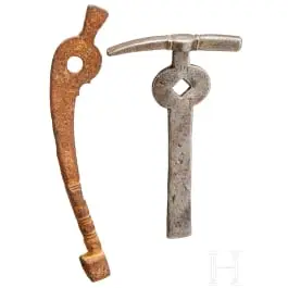 Dva klíče k kolečkovému zámku, německé, 17. století