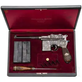 Mauser Mod. C 96, "Prewar Commercial", gravírovaný, v kazetě