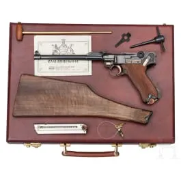 Mauser Erinnerungsmodell Lange Pistole 08, im Lederkoffer