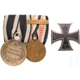 Barrette de décorations coloniales en deux parties et une Croix de Fer 1re classe 1914
