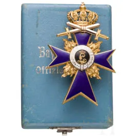 Général Gerhard Tappen - croix d'officier avec flammes et épées de l'ordre bavarois du mérite militaire en écrin