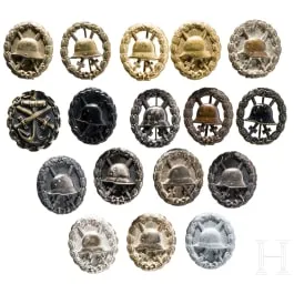 Collection de 17 insignes de blessés différents, Première Guerre mondiale