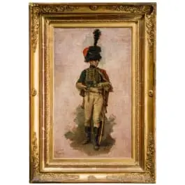 Dipinto a olio raffigurante un ussaro del XIX secolo
