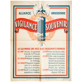 第一次世界大战，海报《Alliance Universitaire - Vigilance Souvenir》