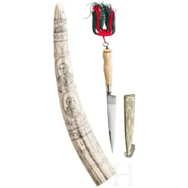 Walrosszahn als Sammleranfertigung und Gaucho - Messer