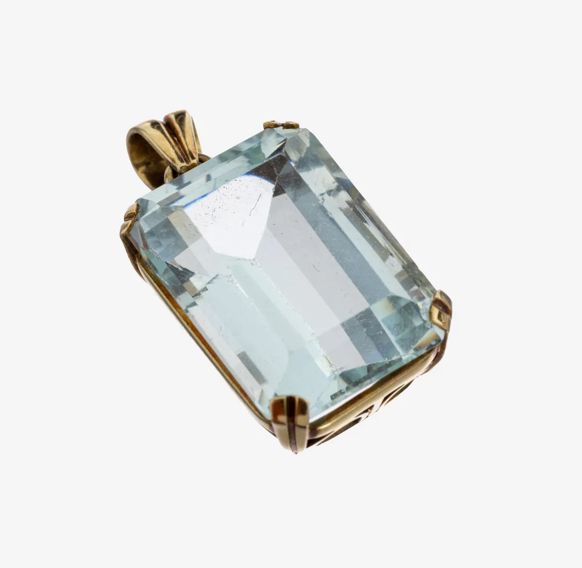 Pendentif aigue-marine en or 14 kt, années 1950, or 585/000, aigue-marine taille escalier