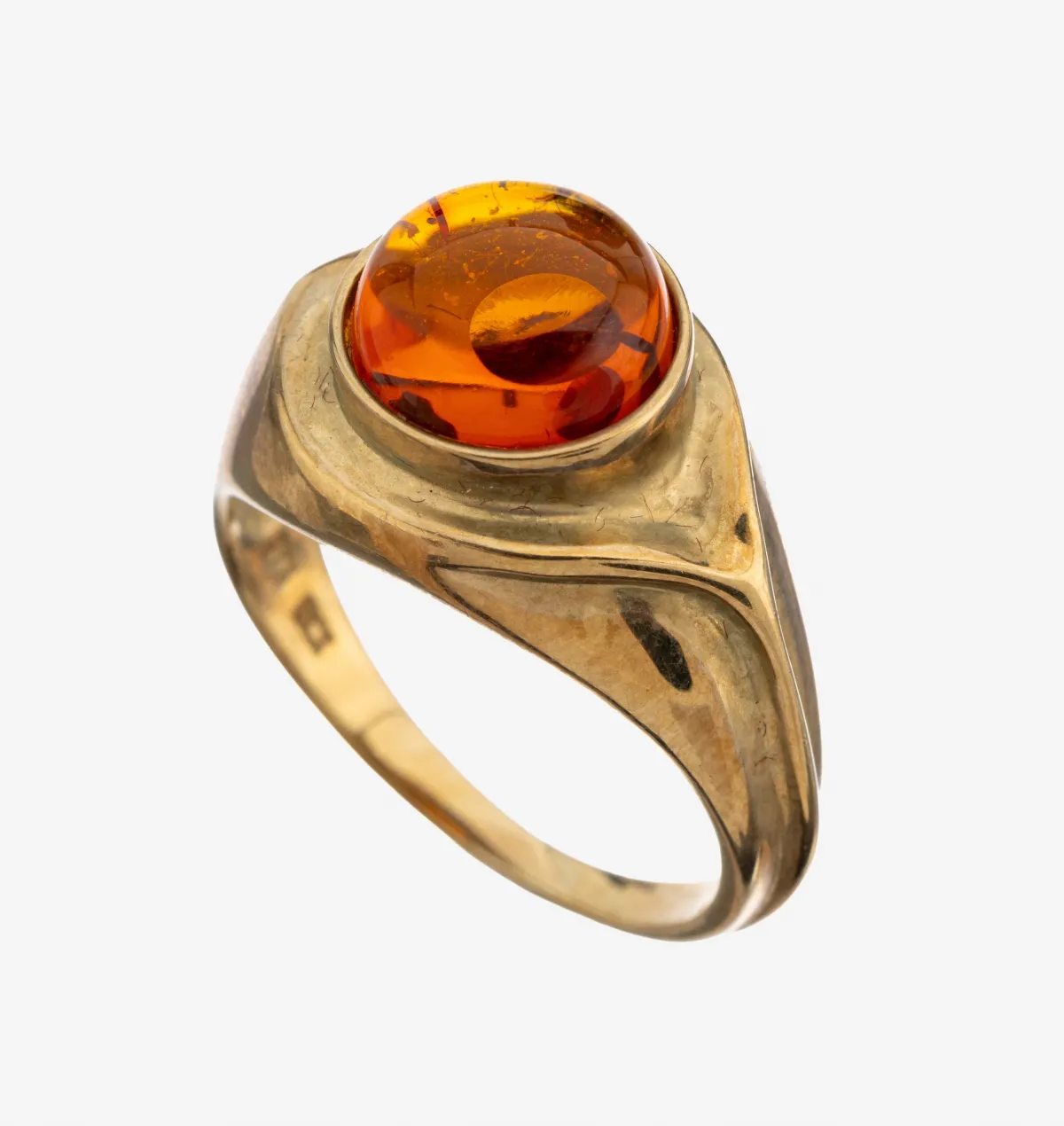 Bague en or 9 kt avec ambre, or 375/000, simple, cabochon d'ambre rond, taille 63, env.