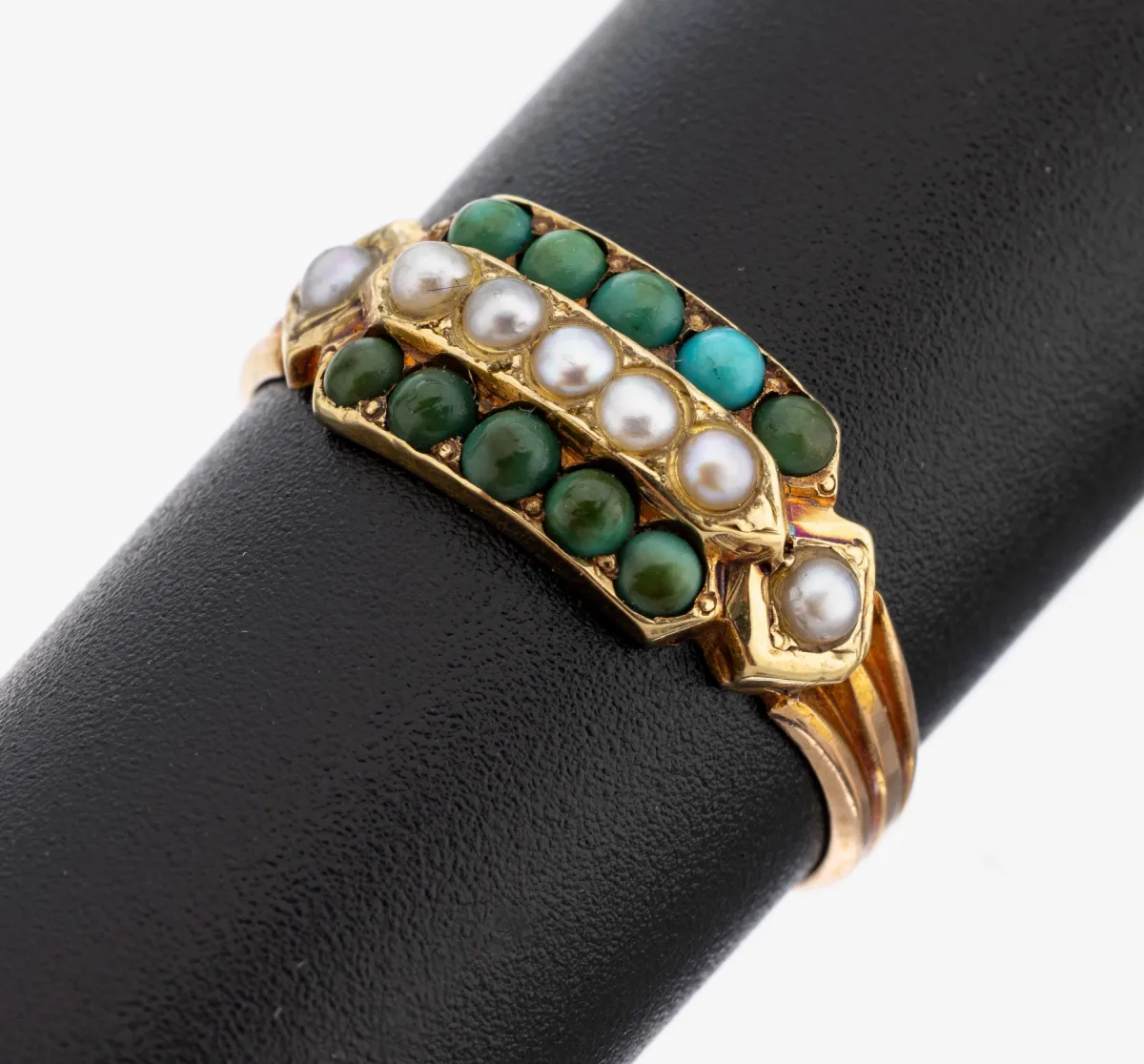 Bague or 15 ct perle-turquoise, Angleterre, Birmingham, 1948, or 625/000, petite ronde