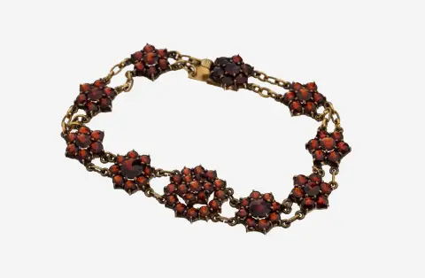 Bracelet en or 8 ct avec grenats, or 333/000, éléments floraux avec grenats facettés ronds