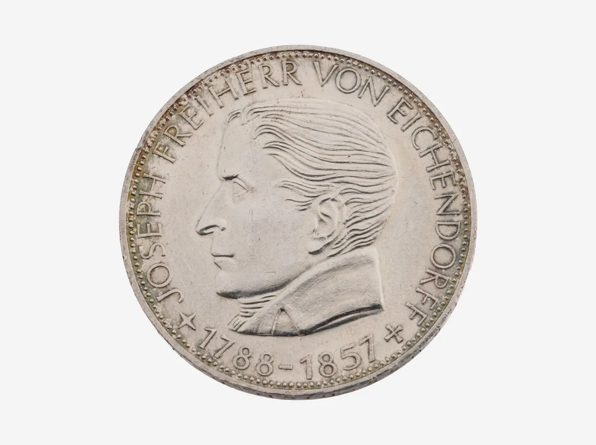 Silbermünze, 5 Mark, Deutschland, 1957, JosephFreiherr von Eichendorff