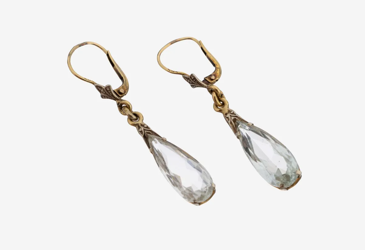 Paar 14 kt Gold Aquamarin-Ohrhänger, GG 585/000, bewegl. Abhängungen, 2 facett