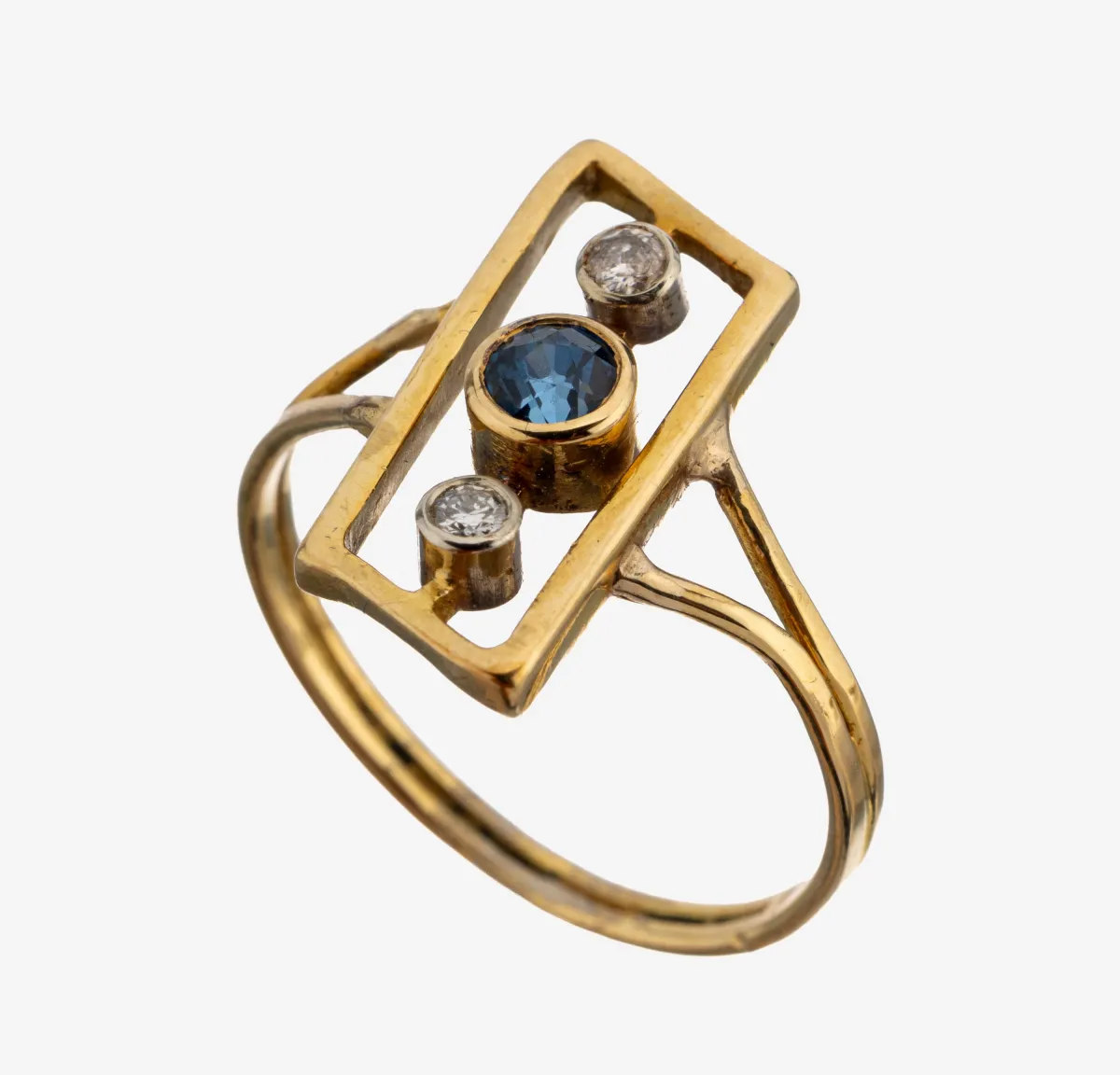 18 kt Gold Saphir-Brillant-Ring, GG 750/000, rundfacett. Saphir ca. 0.10 ct, 2