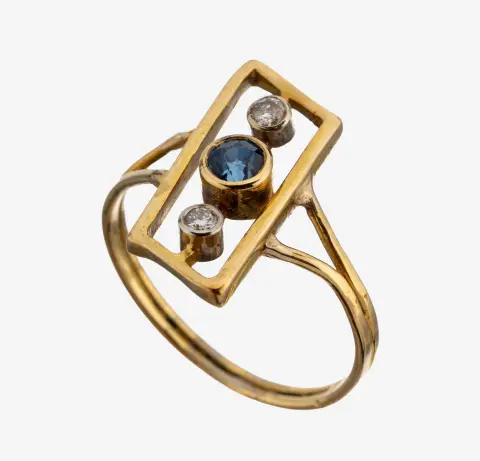 Bague or 18 ct saphir-brillant, or jaune 750/000, saphir taille ronde env. 0,10 ct, 2