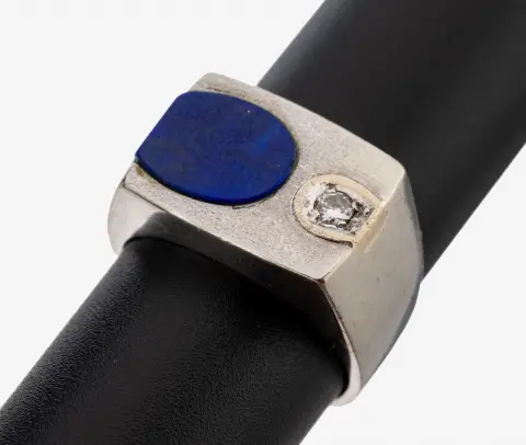 Bague en or 14 ct brillant-lapis-lazuli, or blanc 585/000, brillant env. 0.05 ct blanc/p, ovale