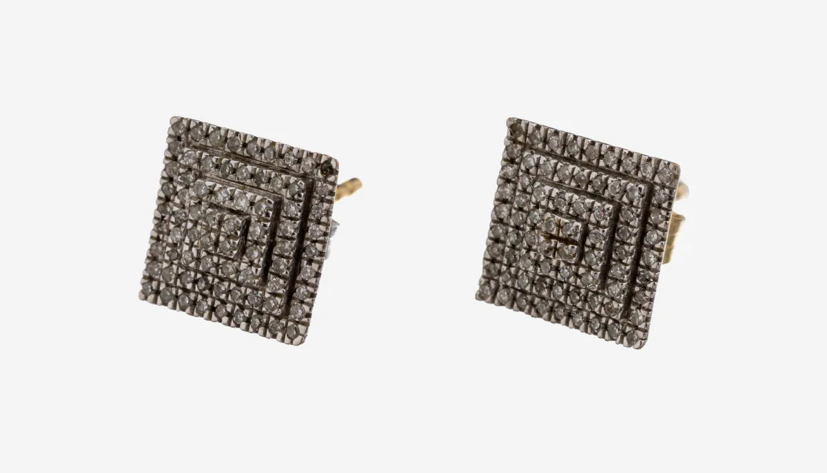 Paire de boucles d'oreilles diamant en or 9 kt, GG 375/000, rhodié côté visible, 143 diamants 8/8
