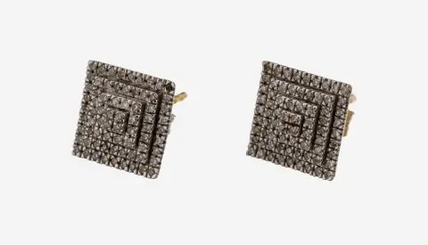 Paire de boucles d'oreilles diamant en or 9 kt, GG 375/000, rhodié côté visible, 143 diamants 8/8