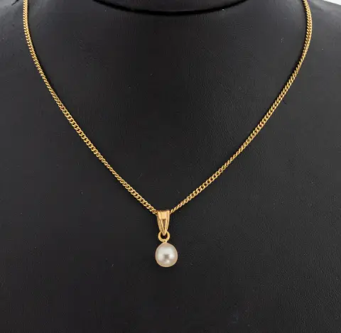 Pendentif perle en or 18 ct, or jaune 750/000, perle de culture suspendue mobile, diamètre env. 7,1 mm