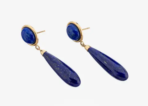 Paire de boucles d'oreilles lapis-lazuli en or 14 kt, or jaune 585/000, simples, pendentif mobile