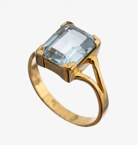 Bague topaze or 18 ct, or 750/000, design épuré, topaze (traitée) taille escalier