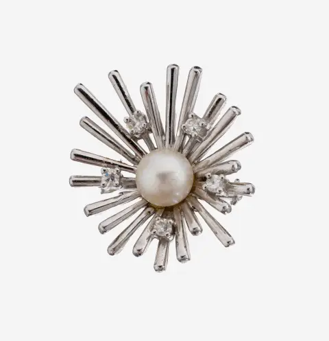 Raccourcisseur de chaîne perle-diamant en or 14 ct, or blanc 585/000, design abstrait, au centre