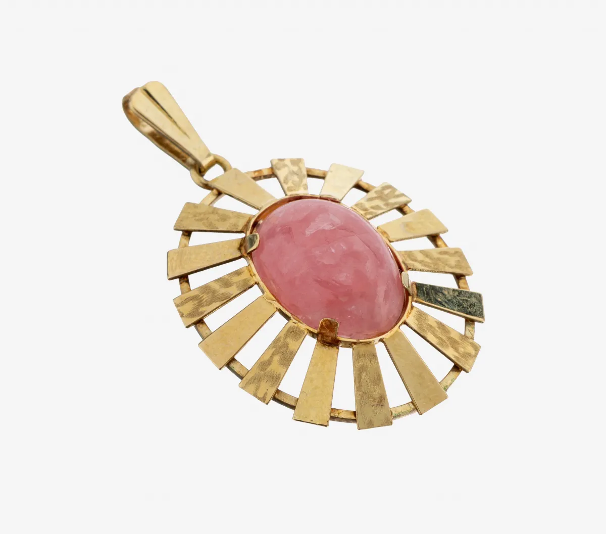 14 kt Gold Rhodochrosit-Anhänger, GG 585/000, ovaler Cabochon, Fassung durchbrochen,