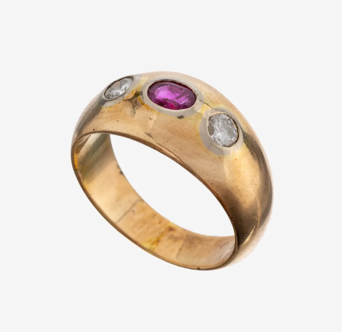 Bague rubis-brillant en or 14 kt, or jaune 585/000, rubis taille ovale env. 0,20 ct, 2
