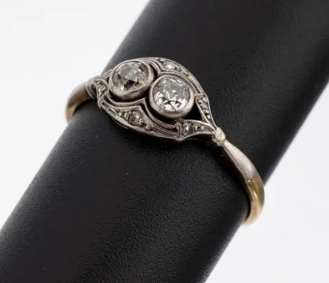 Bague Art déco en or 14 ct avec diamant, vers 1920-30, or 585/000, tête de bague en platine
