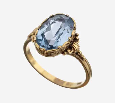 Bague en or 14 ct avec pierre colorée, or 585/000, spinelle synthétique facetté ovale, taille 56, env. 3,4 g