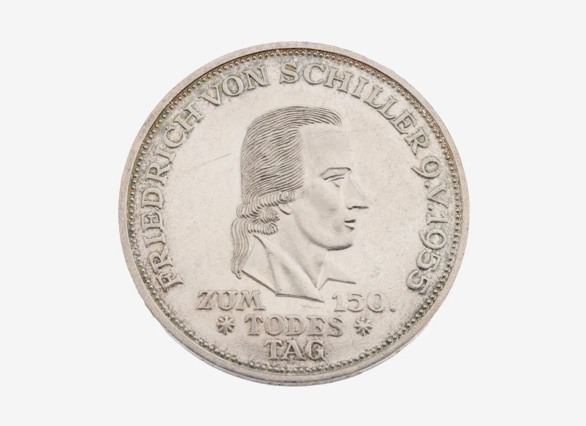Silbermünze, 5 Mark, Deutschland, 1955, 150. Todestag Friedrich Schiller