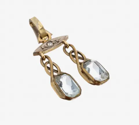Pendentif aquamarine-diamant en or 14 ct, vers 1920, or 585/000, 2 pendentifs mobiles