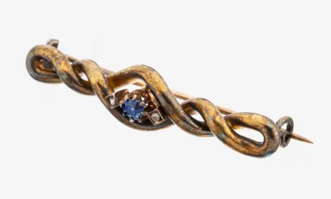 Broche saphir-diamant en or 14 kt, vers 1880-1900, poinçonné 585/000, imbriqués