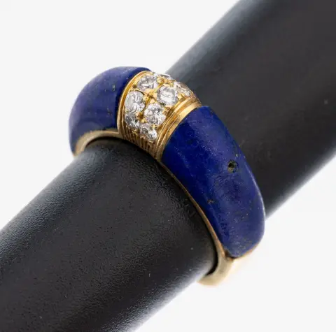 Bague en or 18 ct avec lapis-lazuli et brillants, or 750/000, 10 brillants env. 0,20 ct