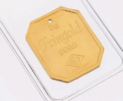 Pendentif en or 24 ct, or 999/000, lingot octogonal, percé comme pendentif, marqué 5g