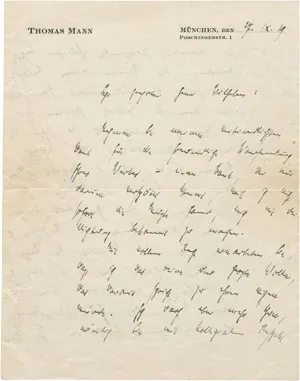 Mann, Thomas – Lettre à l'écrivain Hans Hermann Wilhelm