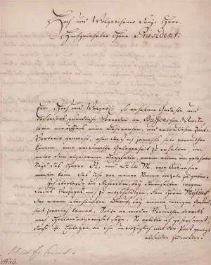 Kleist, Friedrich Konrad von – List do prezydenta. 1753
