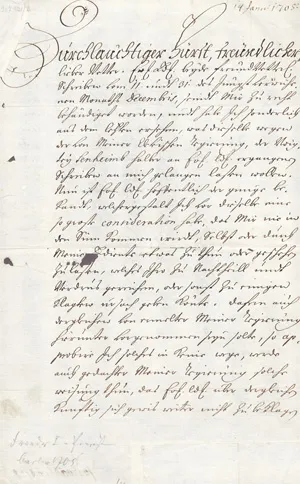 Friedrich I., König in Preußen – Brief an einen Fürsten. 1705
