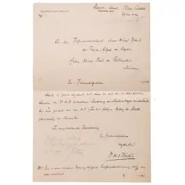 Wilhelm Conrad Röntgen (1845 - 1923) - eigenhandige en gesigneerde brief aan het hofmaarschalkambt van prins Alfons van Beieren 1912
