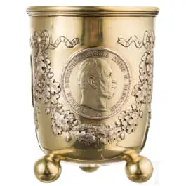 Coupe à monnaies en argent doré pour l'année des trois empereurs 1888