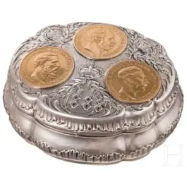 Boîte en argent noble avec pièces d'or pour l'année des trois empereurs 1888