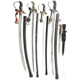 Quatre sabres allemands et une baïonnette, 19e/20e siècle