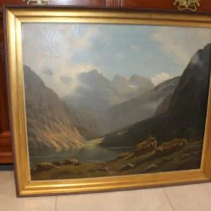 约 1900 年油画，硬质纤维板油画，有签名，宽 86 cm x 高 74 cm