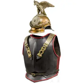 Casque, cuirasse et portrait de réserviste pour hommes du rang du régiment prussien des Gardes du Corps, 19e siècle
