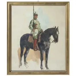 Studio a olio di un cacciatore a cavallo, circa 1900