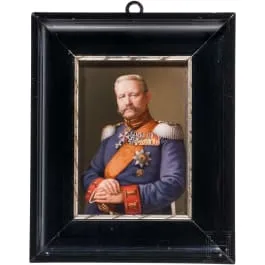 GFM Paul von Hindenburg - 穿制服的半身肖像瓷牌，仿 Ernest Biéler