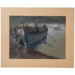 Aquarell mit Flussüberquerung preußischer Truppen im Ersten Weltkrieg