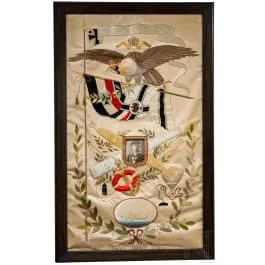 大型中国丝绣画、炮兵Theodor Krolikowski的军人证和品行证明，1903 - 1906