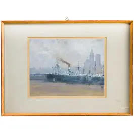 Willy Stöwer (1864. - 1931.) - gvaš s prikazom luke Stralsund