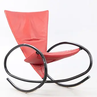 STEFAN HEILIGER. Strässle, stolica za njihanje / lounge chair 'Lisa', čelik, koža, 1985, Švicarska.