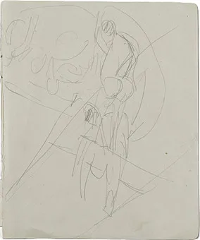 KIRCHNER, ERNST LUDWIG。摆荡秋千上的杂技演员，约1911年，铅笔绘于速写本纸上。